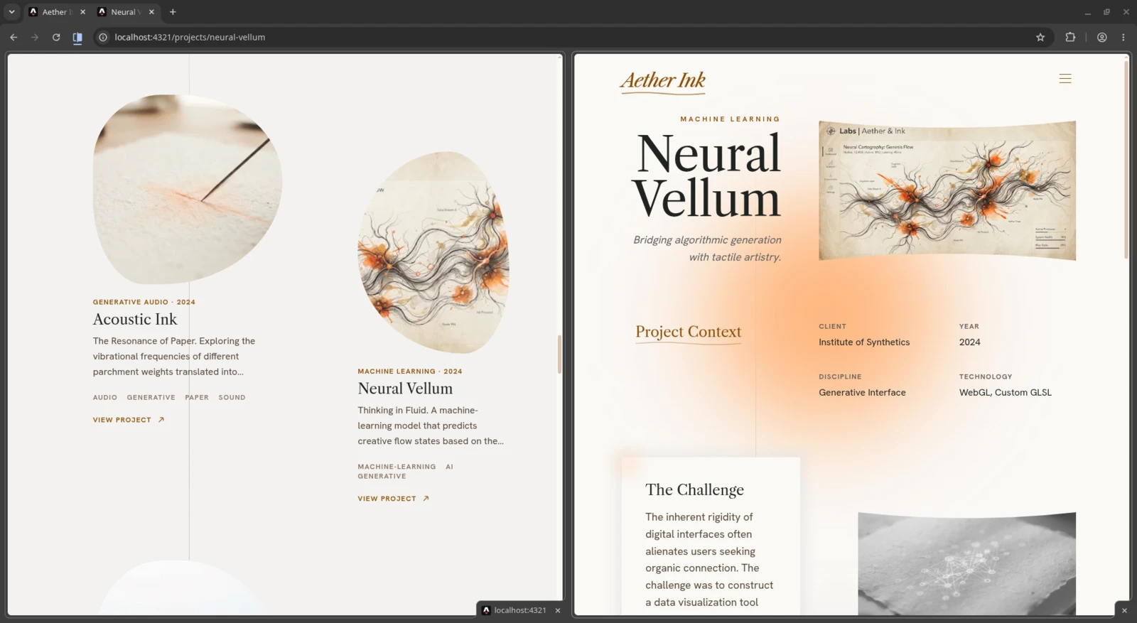 The projects index beside an open project page, both built from the same layout
